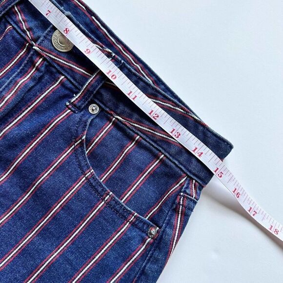 American Eagle Hi-Rise Mini Skirt Jean Stretch Blue Red Stripe Size 6 - Picture 8 of 9
